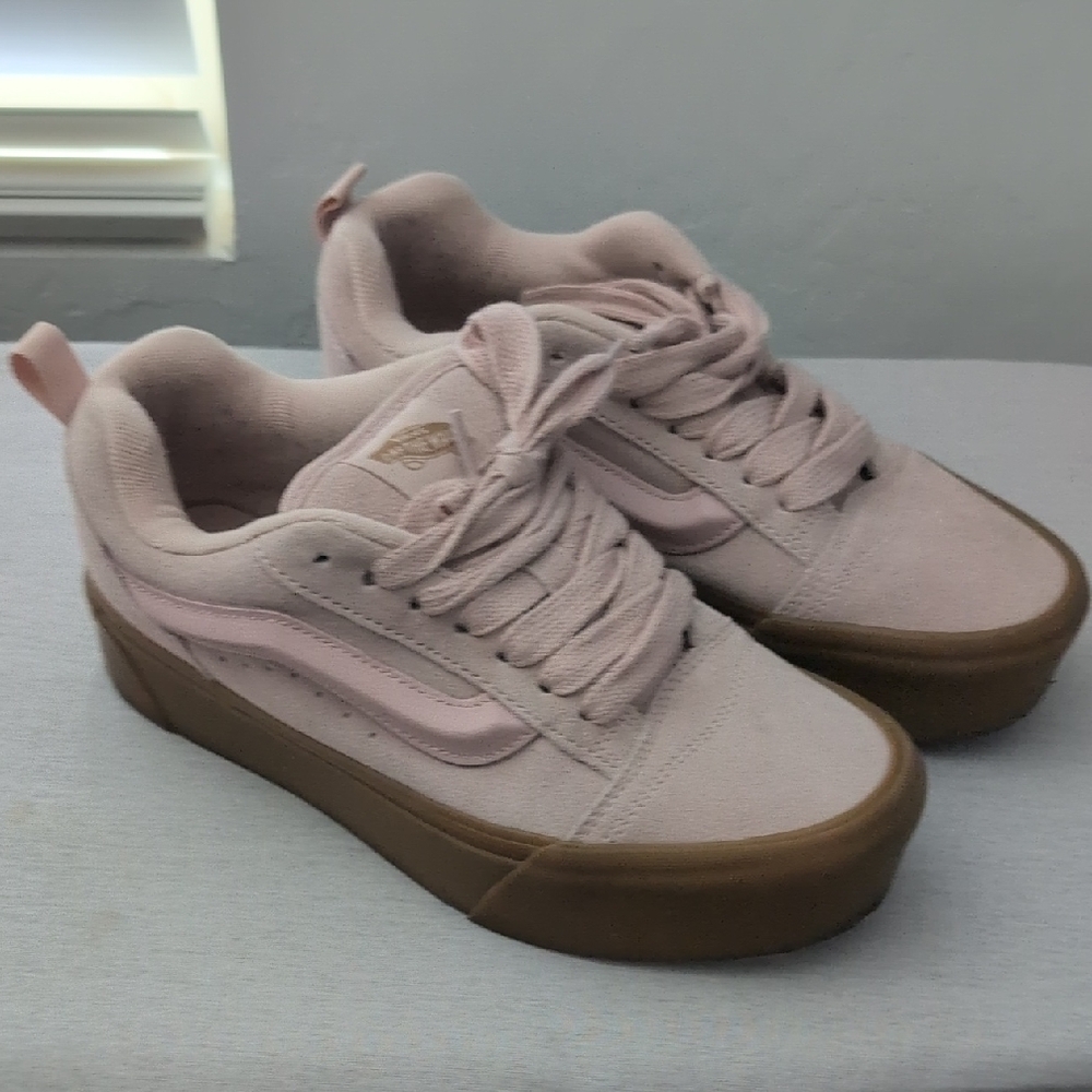Vans Women's Soft Pink Sneakers with Brown Sole